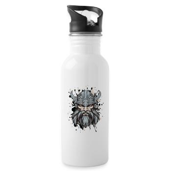 Viking Head Portrait Motivation Mythology - Water bottle with straw - white - Right