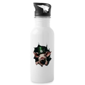 St. Patrick's Day Schwein - Trinkflasche mit integriertem Trinkhalm - Weiß - Rechts