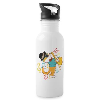 Saxophone Cat Jazz - Trinkflasche mit integriertem Trinkhalm - Weiß - Rechts