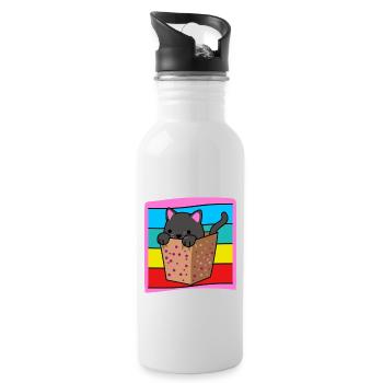 Katze in der Schachtel - Trinkflasche mit integriertem Trinkhalm - Weiß - Rechts