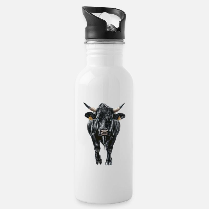 Kuh - Trinkflasche mit integriertem Trinkhalm - Weiß