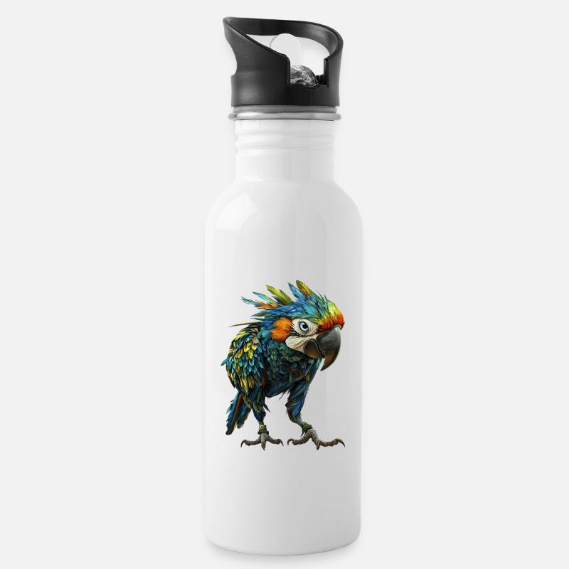 Papagei - Trinkflasche mit integriertem Trinkhalm - Weiß