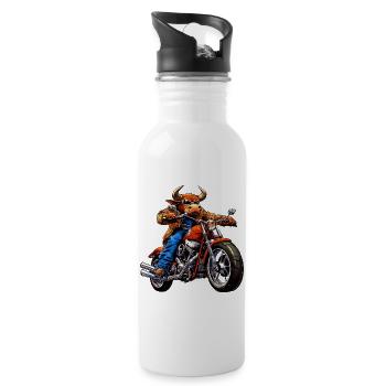 Stiere Motorrad / Motorradfahrer Stier - Trinkflasche mit integriertem Trinkhalm - Weiß - Rechts
