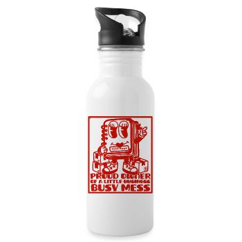Busy Mess - Motivation und unternehmerische Denkweise - Trinkflasche mit integriertem Trinkhalm - Weiß - Rechts