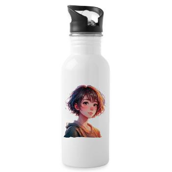 Anime Manga Mädchen - Trinkflasche mit integriertem Trinkhalm - Weiß - Rechts