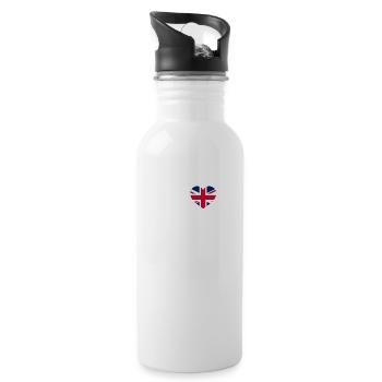 I Love Amsterdam UK Herz Flagge Vereinigtes Königreich Wortspiel - Trinkflasche mit integriertem Trinkhalm - Weiß - Rechts