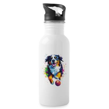 Berner Sennenhund - Trinkflasche mit integriertem Trinkhalm - Weiß - Rechts