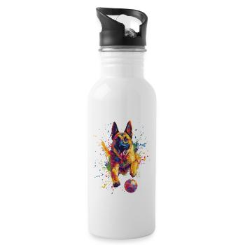 Belgischer Malinois - Trinkflasche mit integriertem Trinkhalm - Weiß - Rechts