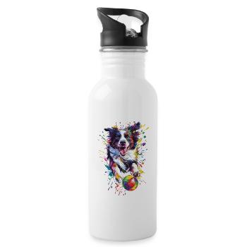 Border Collie - Trinkflasche mit integriertem Trinkhalm - Weiß - Rechts