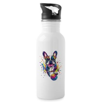 Französische Bulldogge - Trinkflasche mit integriertem Trinkhalm - Weiß - Rechts