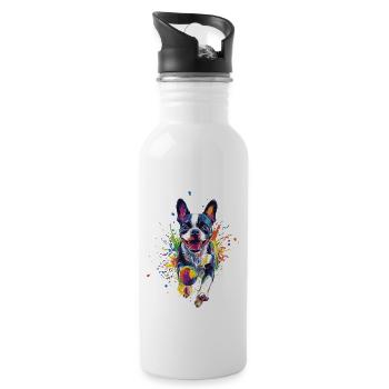 Boston Terrier - Trinkflasche mit integriertem Trinkhalm - Weiß - Rechts