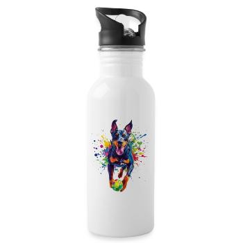 Dobermann - Trinkflasche mit integriertem Trinkhalm - Weiß - Rechts