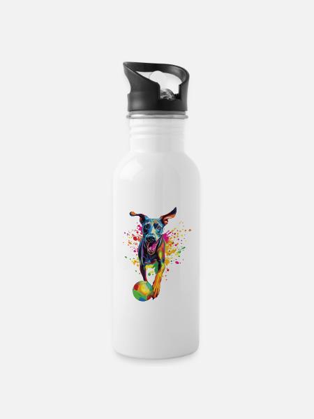 Windhund - Trinkflasche mit integriertem Trinkhalm - Weiß