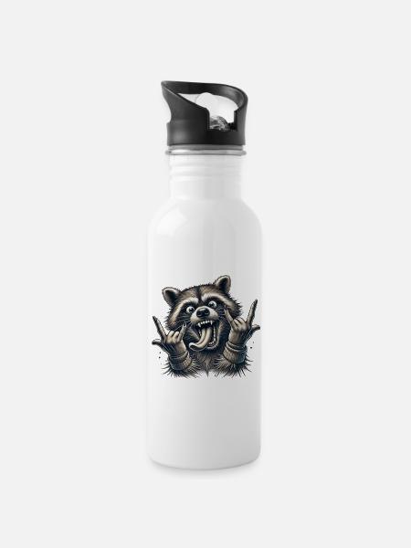 Rock On Raccoon Heavy Metal Design - Gourde avec paille intégrée - blanc