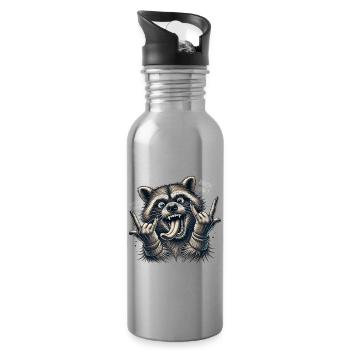 Rock On Waschbär Heavy Metal Design - Trinkflasche mit integriertem Trinkhalm - Lightsilver - Rechts