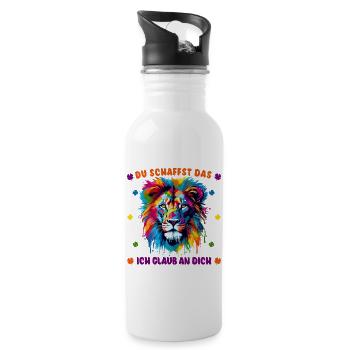 DU SCHAFFST DAS - ICH GLAUB AN DICH - Löwe - Trinkflasche mit integriertem Trinkhalm - Weiß - Rechts