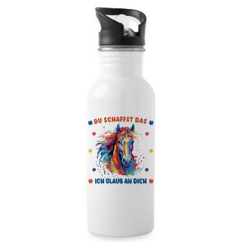 Du schaffst das! Ich glaub an dich - Pferd Reiter - Trinkflasche mit integriertem Trinkhalm - Weiß - Rechts