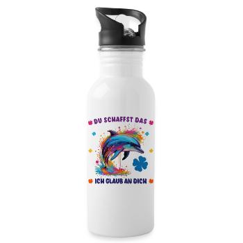 Du schaffst das! - Glücksbringer - Delphin Delfin - Trinkflasche mit integriertem Trinkhalm - Weiß - Rechts
