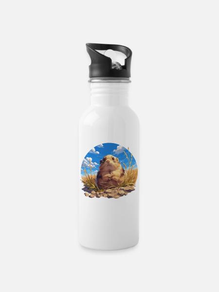 Lemminge Lemming - Trinkflasche mit integriertem Trinkhalm - Weiß