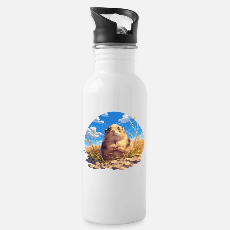 Lemminge Lemming - Trinkflasche mit integriertem Trinkhalm - Weiß