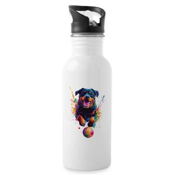 Rottweiler - Trinkflasche mit integriertem Trinkhalm - Weiß - Rechts