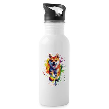 Shiba Inu - Trinkflasche mit integriertem Trinkhalm - Weiß - Rechts