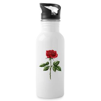 Rose Fleur Amour Saint Valentin - Gourde avec paille intégrée - blanc - Droite