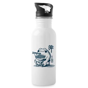 Kawaii Frog with Ramen Noodles Ukiyo-e Japanese - Water bottle with straw - white - Right