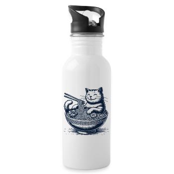 Kawaii Ramen Cat Nouilles Japonaises Streetwear - Gourde avec paille intégrée - blanc - Droite