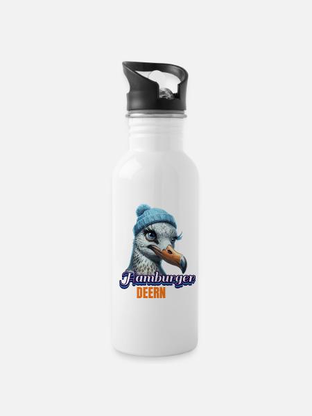 Hamburg Hamburger Deern Norddeutsch Möwe Beanie - Trinkflasche mit integriertem Trinkhalm - Weiß