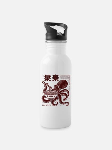 Ukiyo-E Ramen Nudeln Oktopus Retro Japan Stil - Trinkflasche mit integriertem Trinkhalm - Weiß