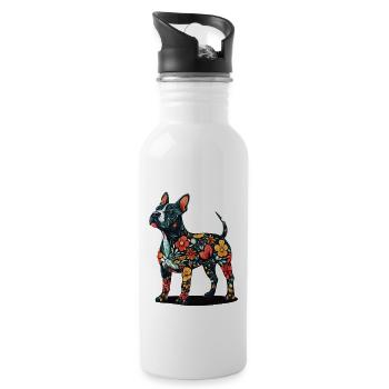 Bullterrier - Trinkflasche mit integriertem Trinkhalm - Weiß - Rechts