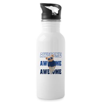 Cool Teddy Bear with Sunglasses - Awesome - Water bottle with straw - white - Right