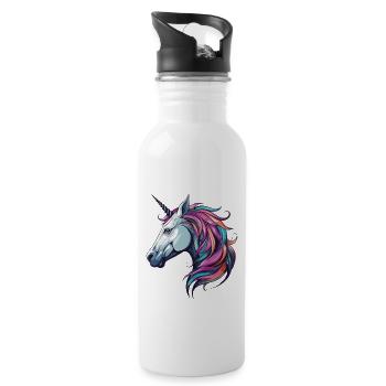 Einhorn Portrait - Trinkflasche mit integriertem Trinkhalm - Weiß - Rechts