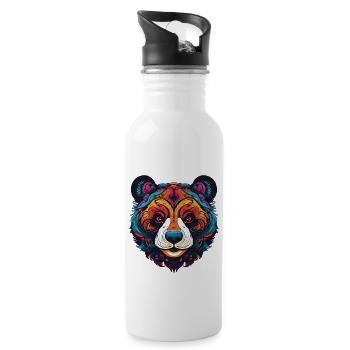 Panda Portrait - Trinkflasche mit integriertem Trinkhalm - Weiß - Rechts