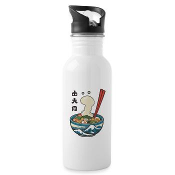 Japanese Ramen Ukiyo-E Retro Aesthetic Design - Water bottle with straw - white - Right