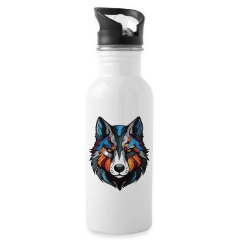 Husky Hund Portrait - Trinkflasche mit integriertem Trinkhalm - Weiß - Rechts