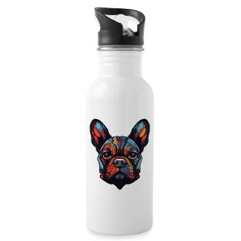 French Bulldog Dog Portrait - Water bottle with straw - white - Right
