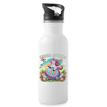 Happy Easter Unicorn – Funny Easter Egg Design - Water bottle with straw - white - Right