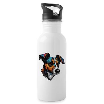 Jack Russel Terrier Hund Portrait - Trinkflasche mit integriertem Trinkhalm - Weiß - Rechts
