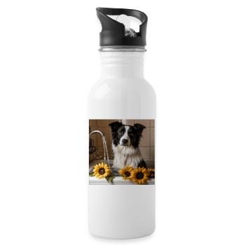 Border Collie - Trinkflasche mit integriertem Trinkhalm - Weiß - Rechts