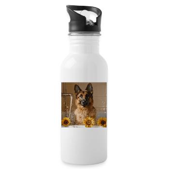Deutscher Schäferhund - Trinkflasche mit integriertem Trinkhalm - Weiß - Rechts