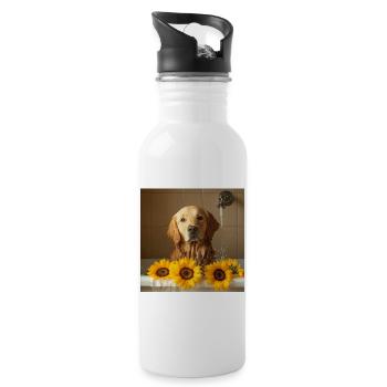 Golden Retriever - Trinkflasche mit integriertem Trinkhalm - Weiß - Rechts