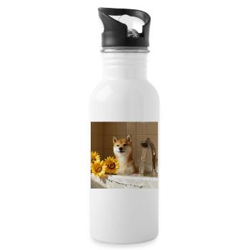 Shiba Inu - Trinkflasche mit integriertem Trinkhalm - Weiß - Rechts