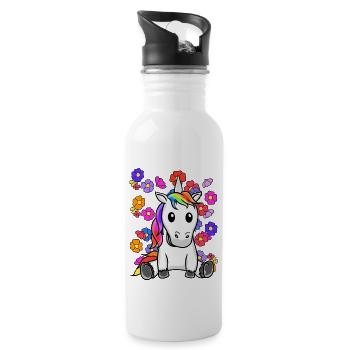 Rétro Licorne Fleurs Été Enfant Enfants Cheval - Gourde avec paille intégrée - blanc - Droite