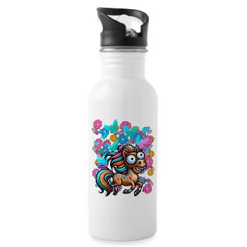 Pferd Pferde Frühling Blumen Insekten Kinder - Trinkflasche mit integriertem Trinkhalm - Weiß - Rechts