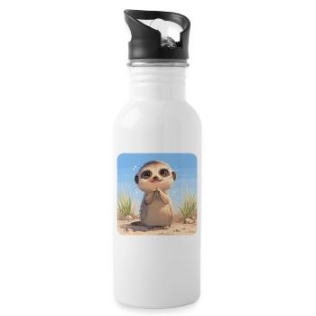 Meerkat Erdmännchen - Trinkflasche mit integriertem Trinkhalm - Weiß - Rechts