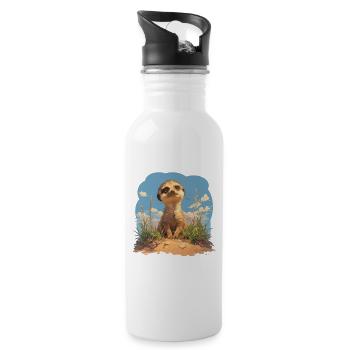 Meerkat Erdmännchen - Trinkflasche mit integriertem Trinkhalm - Weiß - Rechts