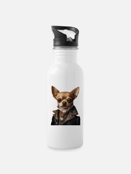 Chihuahua - Trinkflasche mit integriertem Trinkhalm - Weiß