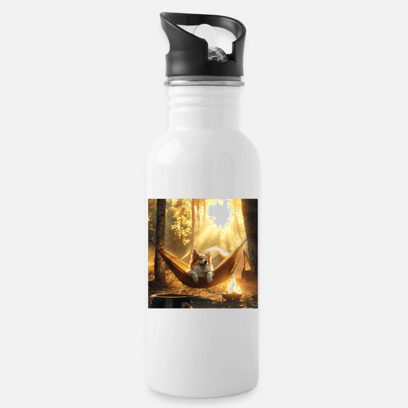 Hund - Trinkflasche mit integriertem Trinkhalm - Weiß